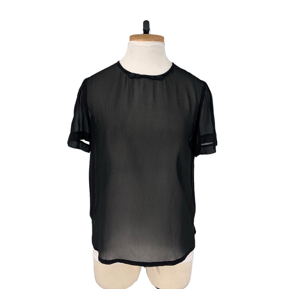 Vintage Henri Bendel Carol Le Valley Collection Sheer Blouse Short Sleeve Black